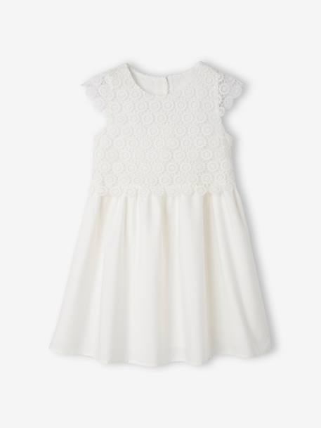 Robe cérémonie fille effet 2 en 1 haut en macramé ivoire+rose nude - vertbaudet enfant 