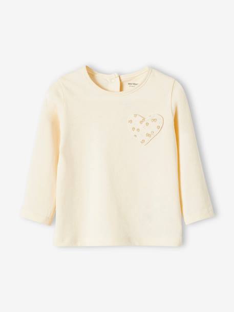 Baby meisjesshirt met zakje met hart en aardbei lichtbeige - vertbaudet enfant 