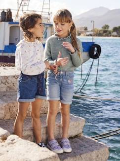 -Bermuda jeans voor meisjes met geborduurde bloemen