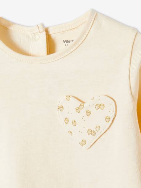 Baby meisjesshirt met zakje met hart en aardbei lichtbeige - vertbaudet enfant 