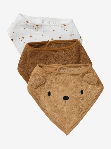 Lot de 3 bavoirs bandanas en éponge et gaze de coton caramel - vertbaudet enfant 