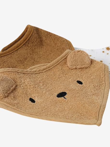 Lot de 3 bavoirs bandanas en éponge et gaze de coton caramel - vertbaudet enfant 