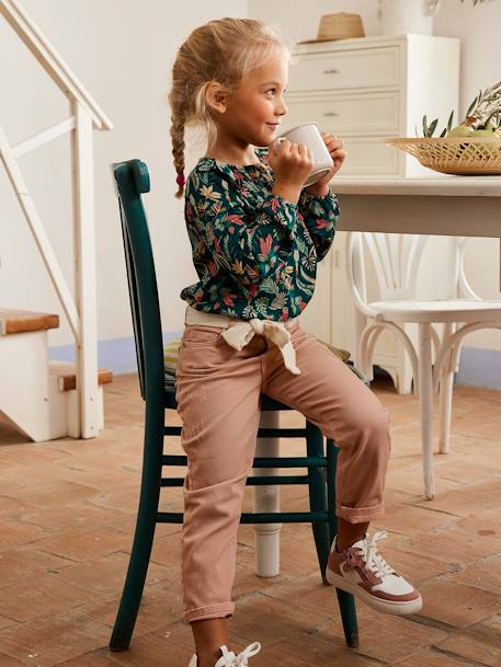 Pantalon Mom et sa ceinture en gaze de coton fille moutarde+pêche+rose+rouge - vertbaudet enfant 