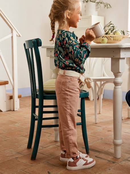 Pantalon Mom et sa ceinture en gaze de coton fille moutarde+pêche+rose+rouge - vertbaudet enfant 