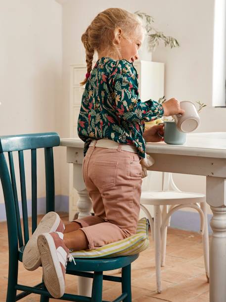 Pantalon Mom et sa ceinture en gaze de coton fille moutarde+pêche+rose+rouge - vertbaudet enfant 