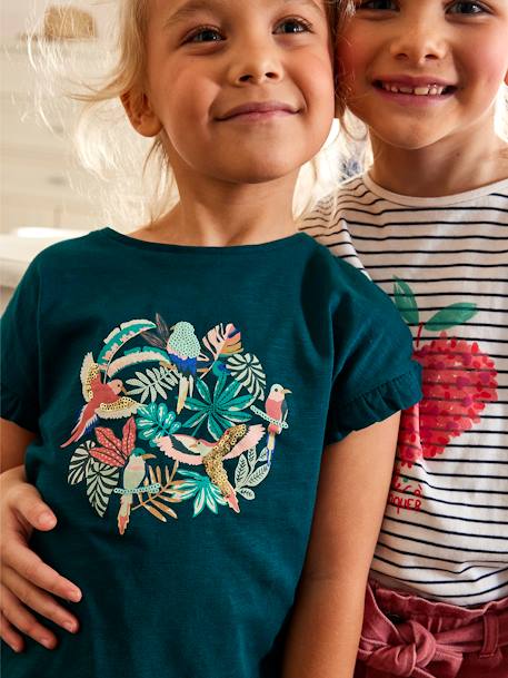 Tee-shirt volanté motif à sequins fille rose pâle+vert - vertbaudet enfant 