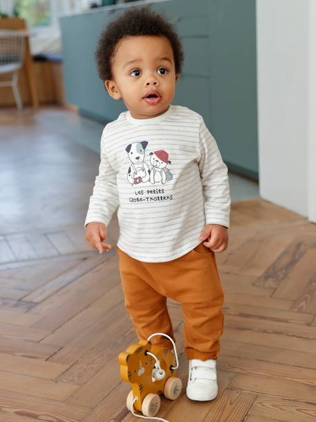 Babyset T-shirt + molton broek gestreept / karamel+indigoblauw - vertbaudet enfant 