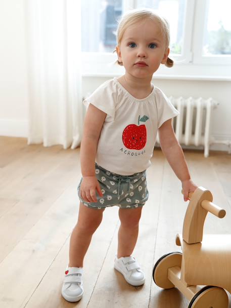 Stoffen tennisschoenen met klittenband voor babymeisjes blauwe madeliefjesprint+roze, bedrukt+WIT - vertbaudet enfant 