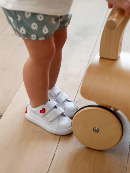 Stoffen tennisschoenen met klittenband voor babymeisjes blauwe madeliefjesprint+roze, bedrukt+WIT - vertbaudet enfant 