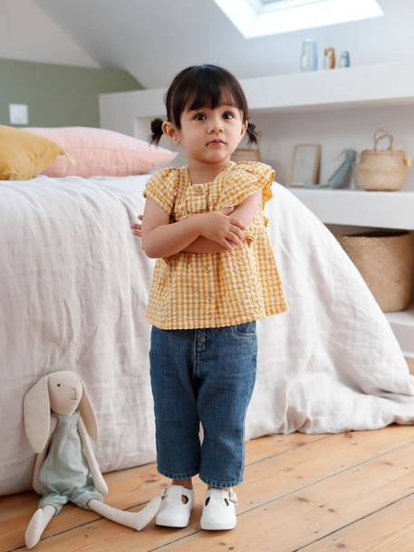 Set blouse met vichyruiten in seersucker en wijde jeans baby okergele ruitjes - vertbaudet enfant 