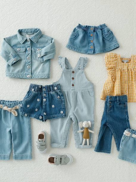 Short bébé fille paperbag avec ceinture imprimée denim bleached - vertbaudet enfant 