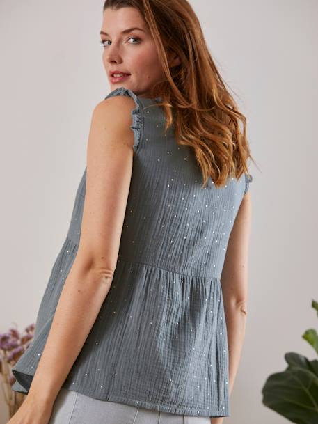 Blouse de grossesse et d'allaitement gaze de coton VERT MOYEN UNI AVEC DECOR - vertbaudet enfant 