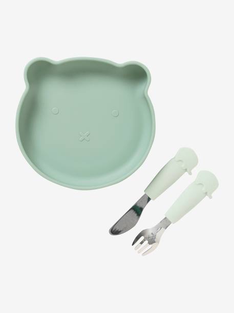 Coffret repas en silicone Ours caramel+sauge - vertbaudet enfant 