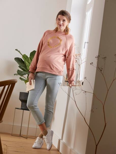 Fleece sweatshirt met tekst over zwangerschap en borstvoeding Blush - vertbaudet enfant 