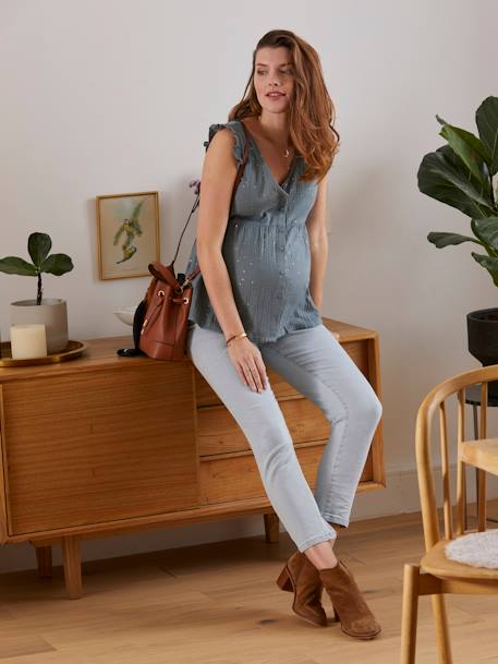 Blouse de grossesse et d'allaitement gaze de coton VERT MOYEN UNI AVEC DECOR - vertbaudet enfant 