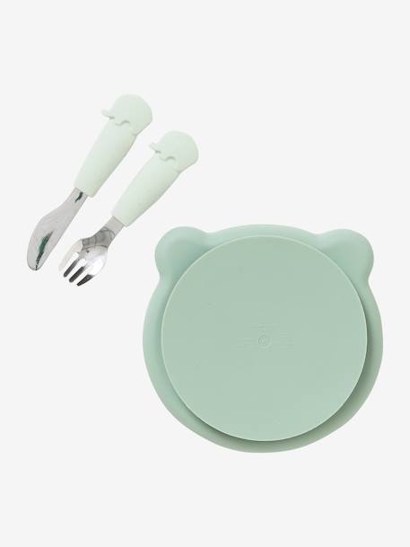 Maaltijdkoffer van silicone Beer karamel+salie - vertbaudet enfant 