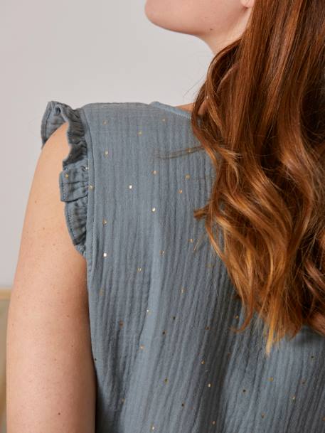 Blouse de grossesse et d'allaitement gaze de coton VERT MOYEN UNI AVEC DECOR - vertbaudet enfant 