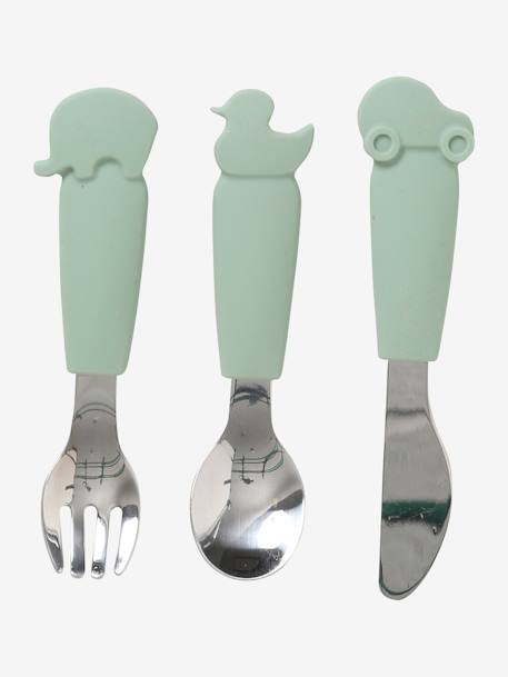 Set couverts enfant silicone et inox x3 sauge - vertbaudet enfant 