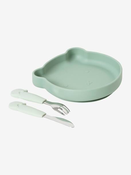 Coffret repas en silicone Ours caramel+sauge - vertbaudet enfant 