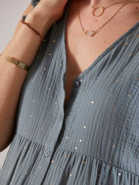 Blouse de grossesse et d'allaitement gaze de coton VERT MOYEN UNI AVEC DECOR - vertbaudet enfant 