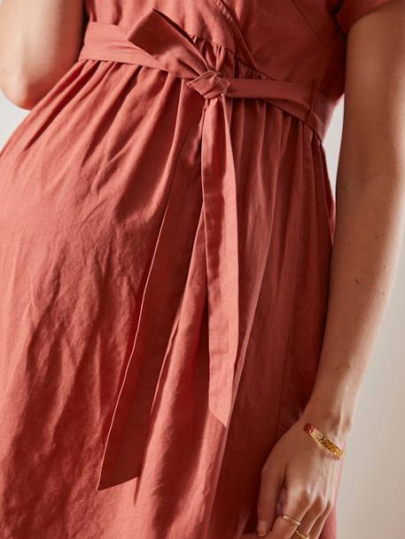 Lange wikkeljurk van linnen en katoen, zwangerschap en borstvoeding Rood - vertbaudet enfant 
