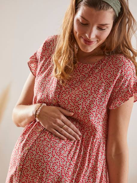 Soepele zwangerschaps- en borstvoedingsjurk met print Beige BOB - vertbaudet enfant 