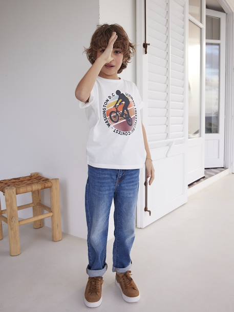 Jongensshirt met korte mouwen en grafisch ontwerp ECRU+hemelsblauw+nachtblauw+rozenhout+turquoiseblauw - vertbaudet enfant 
