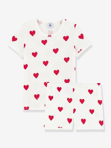 Pyjacourt coeur fille manches courtes en coton bio motif coeurs - vertbaudet enfant 