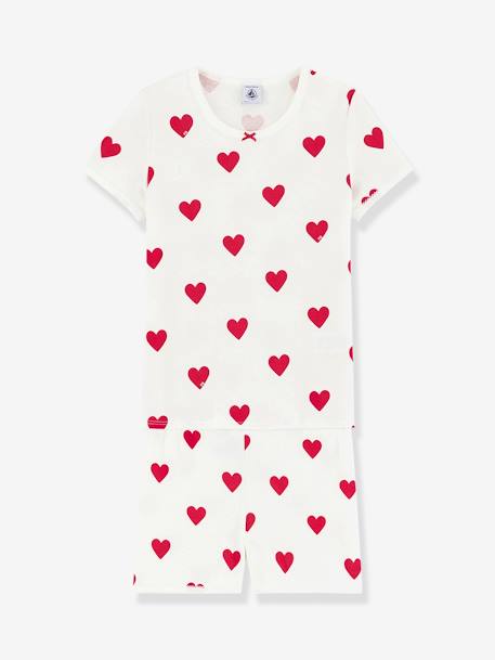 Pyjacourt coeur fille manches courtes en coton bio motif coeurs - vertbaudet enfant 