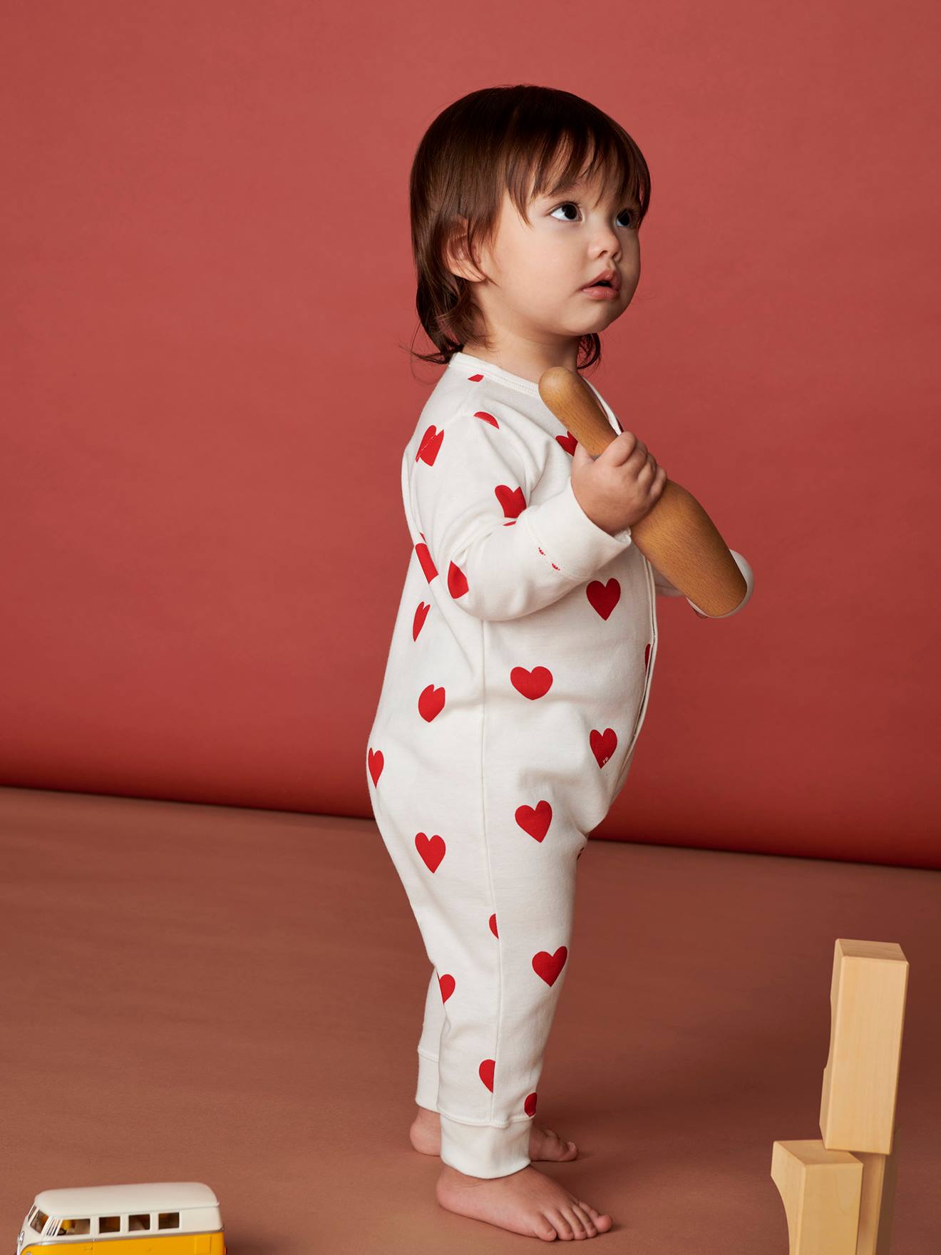 Pyjama 2 Pièces Bébé Petit Bateau - Imprimé Cœurs, Col En Côte, Ouverture Dos à Boutons, Taille 12 Mois Et Plus