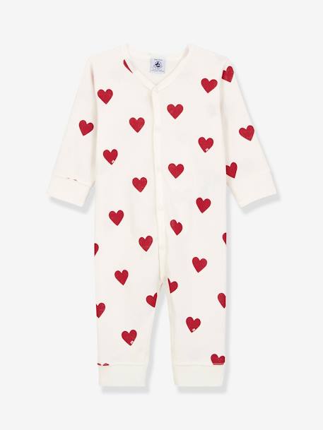 Biologisch katoenen baby pyjama PETIT BATEAU wit hartjesprint - vertbaudet enfant 