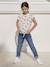 Gestreept T-shirt voor meisjes met sierstrik lavendel+rose paars bedrukt+rozen+wit - vertbaudet enfant 