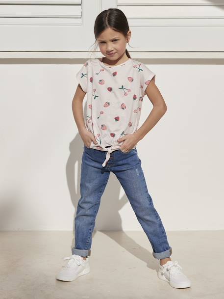 T-shirt fille imprimé noeud fantaisie manches courtes blanc+lavande+rose+rose mauve imprimé - vertbaudet enfant 
