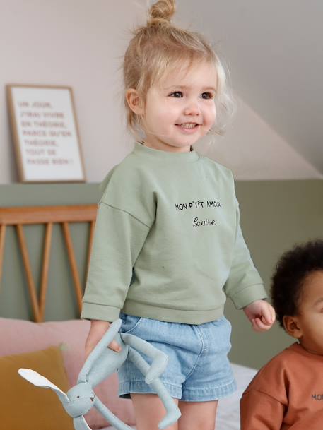 Sweat bébé à message personnalisable vert grisé - vertbaudet enfant 