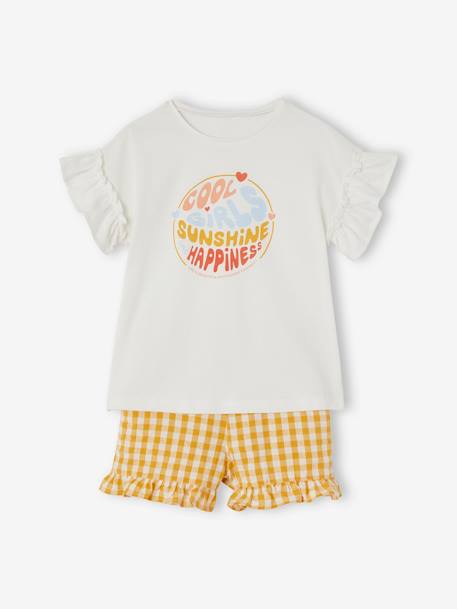 Ensemble tee-shirt et short vichy fille ivoire - vertbaudet enfant 
