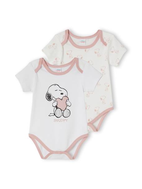 Set van 2 Snoopy Peanuts® rompers voor babymeisje Set roze en wit - vertbaudet enfant 