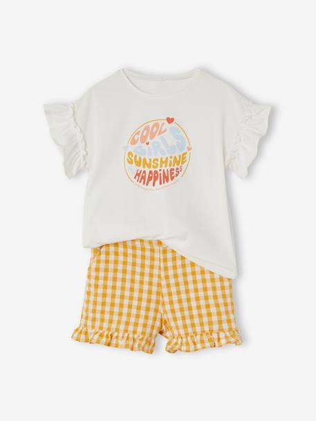 Ensemble tee-shirt et short vichy fille ivoire - vertbaudet enfant 