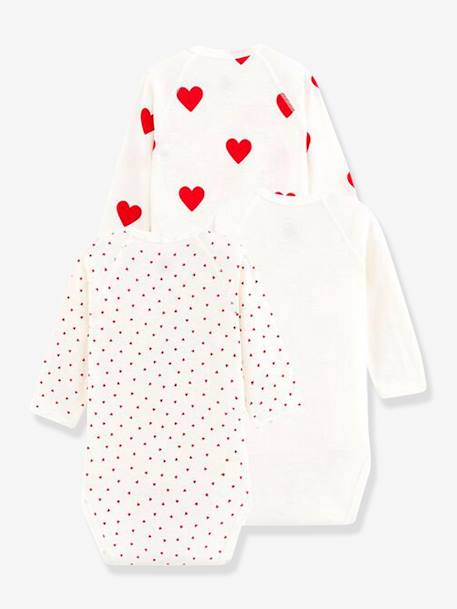 Lot de 3 bodies croisés manches longues coeurs bébé naissance en coton bio blanc - vertbaudet enfant 