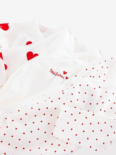 Lot de 3 bodies croisés manches longues coeurs bébé naissance en coton bio blanc - vertbaudet enfant 