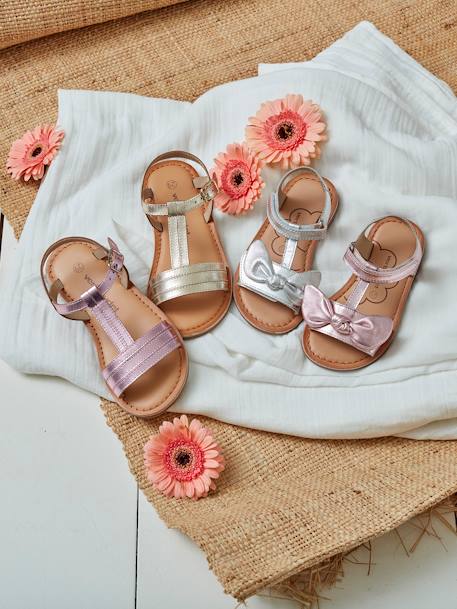 Sandales cuir fille Light gold+turquoise - vertbaudet enfant 