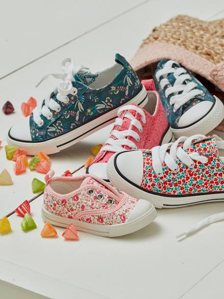 Stoffen decoratieve sneakers voor meisjes groene tropische print+rouge - vertbaudet enfant 
