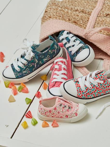 Stoffen decoratieve sneakers voor meisjes groene tropische print+rouge - vertbaudet enfant 