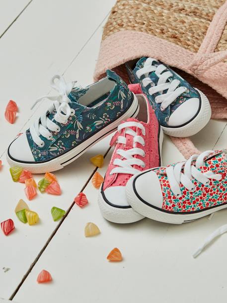 Stoffen decoratieve sneakers voor meisjes groene tropische print+rouge - vertbaudet enfant 