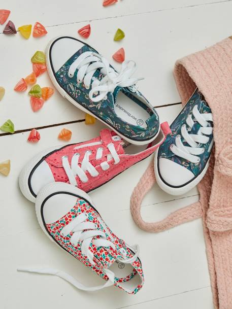 Stoffen decoratieve sneakers voor meisjes groene tropische print+rouge - vertbaudet enfant 