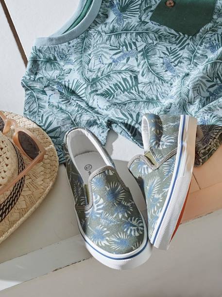 Baskets slip-on garçon kaki imprimé tropical - vertbaudet enfant 