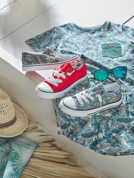 Baskets slip-on garçon kaki imprimé tropical - vertbaudet enfant 