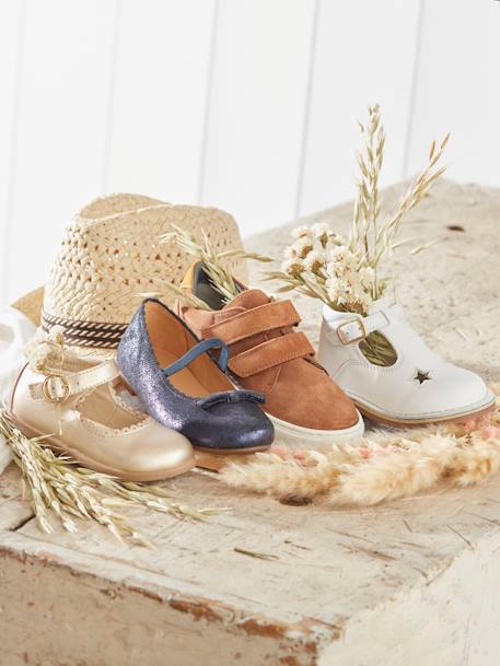 Leren meisjesballerina's marineblauw+Metallic beige - vertbaudet enfant 