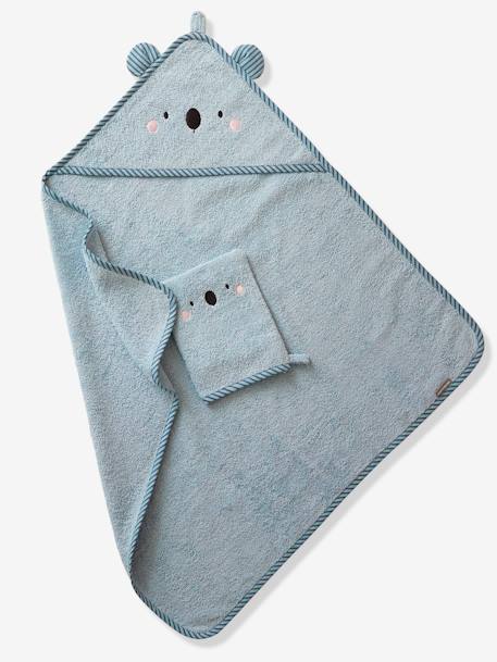 Cape de bain à capuche brodée animaux BLANC+bleu+rose - vertbaudet enfant 