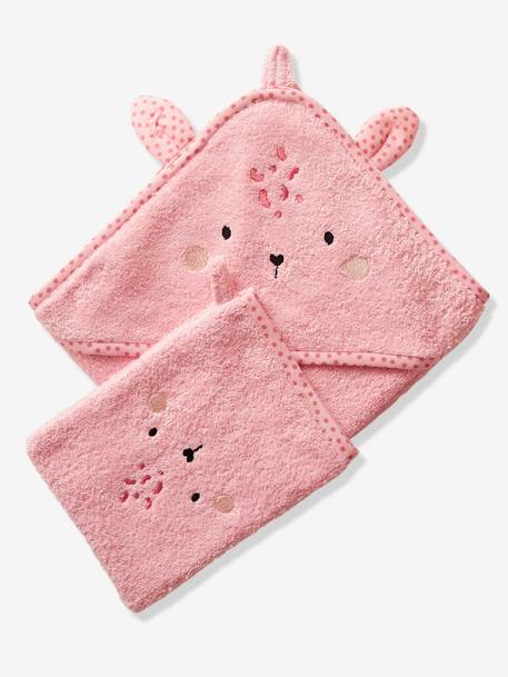 Cape de bain à capuche brodée animaux BLANC+bleu+rose - vertbaudet enfant 