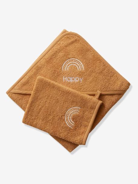 Cape de bain personnalisable et gant de toilette blanc+bleu moyen+framboise+marine+ocre+rose poudré+vert bleuté+vert céladon - vertbaudet enfant 